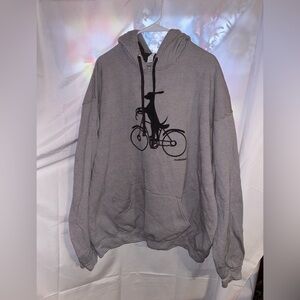 Gray Hoodie with Rabbit On Bicycle Graphic